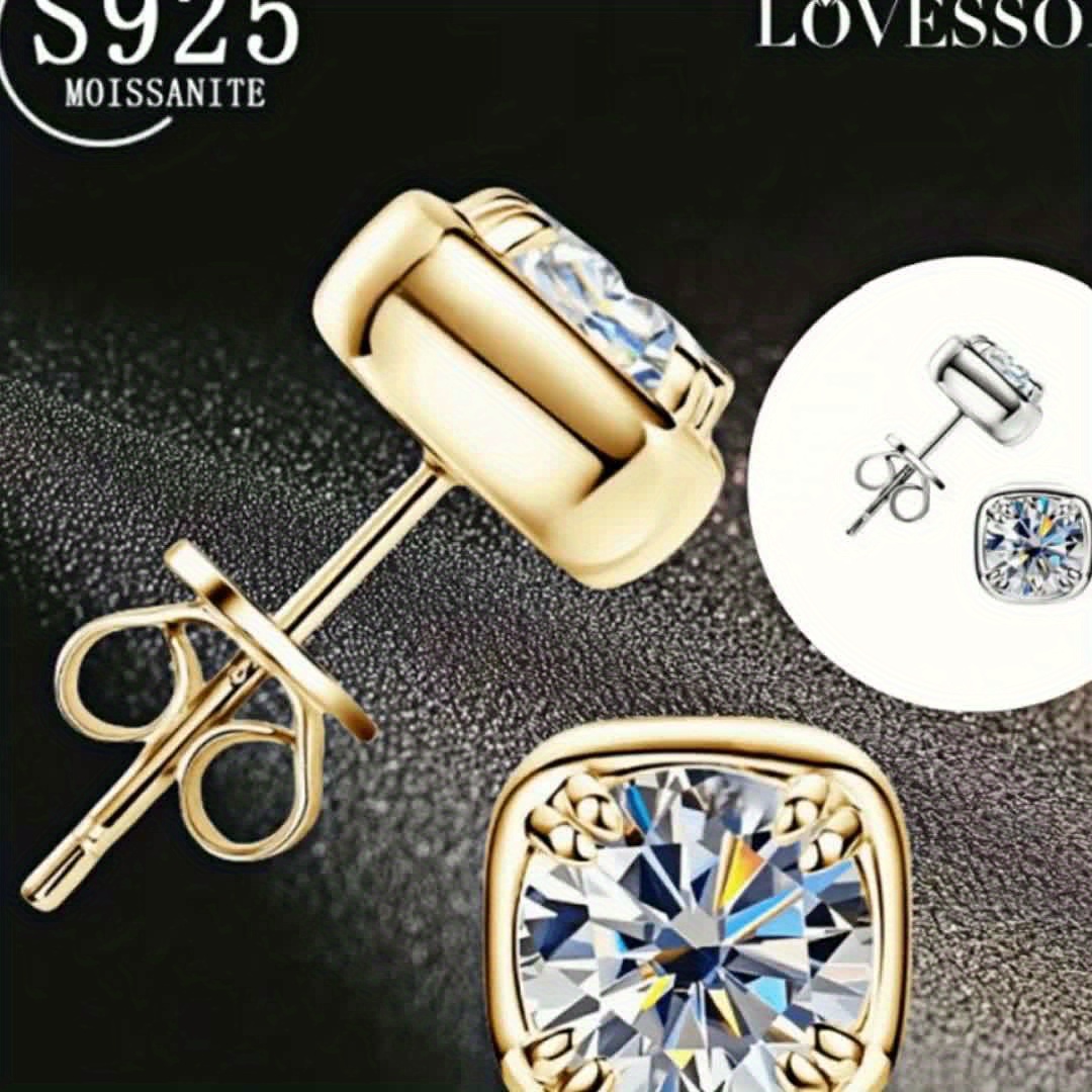 925 Silver Moissanite Square Stud Earrings, Unisex Gift